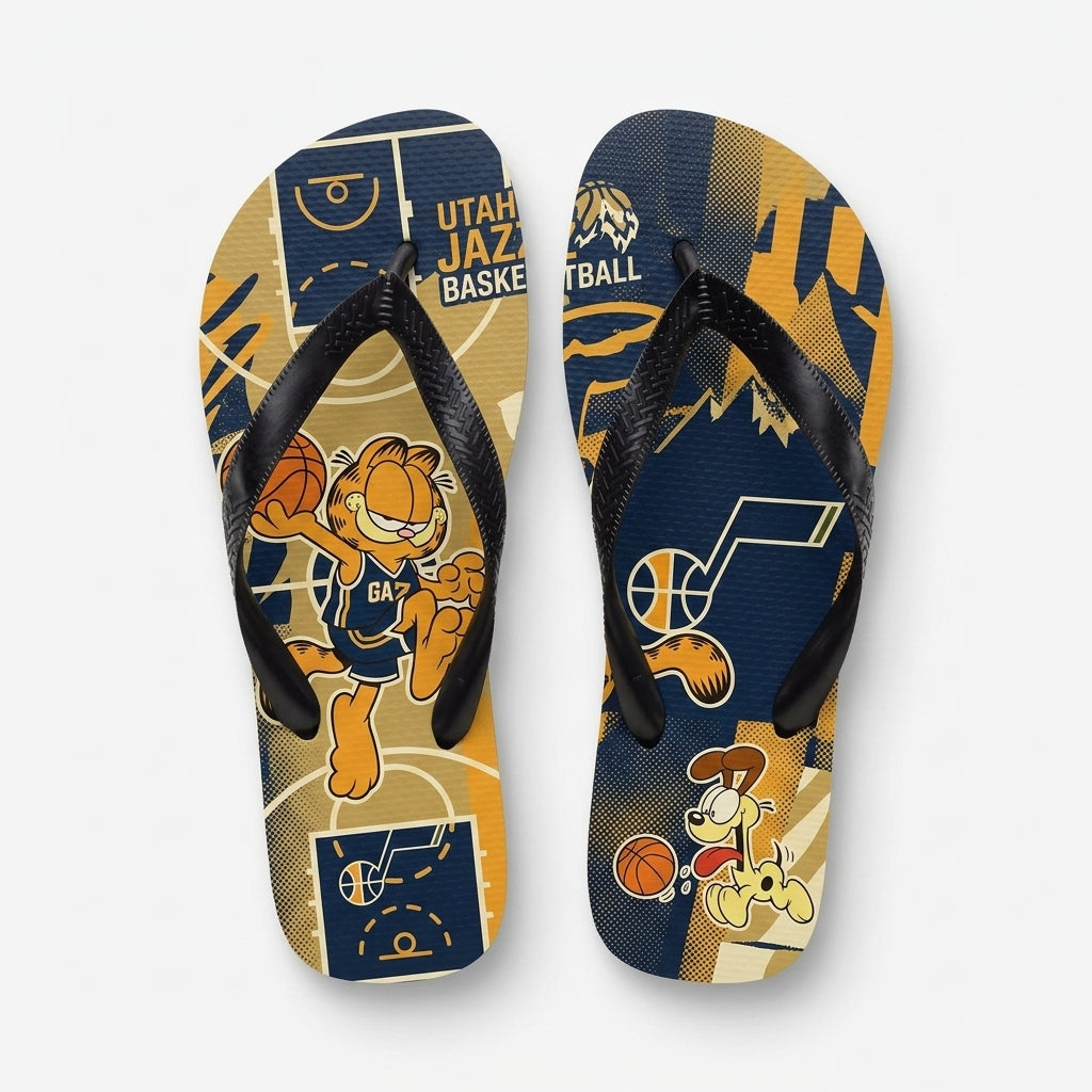 Cartoon Orange Cat Basketball Flip Flops — Sport Fan Sandals | 30 Teams Available - Custom Fan Apparel Image 20