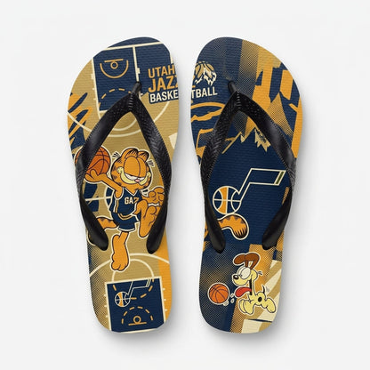 Cartoon Orange Cat Basketball Flip Flops — Sport Fan Sandals | 30 Teams Available - Custom Fan Apparel Image 20