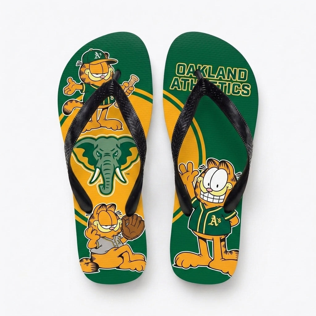 Cartoon Orange Cat Baseball Flip Flops — Sport Fan Sandals | 30 Teams Available - Custom Fan Apparel Image 4