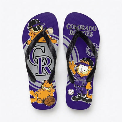 Cartoon Orange Cat Baseball Flip Flops — Sport Fan Sandals | 30 Teams Available