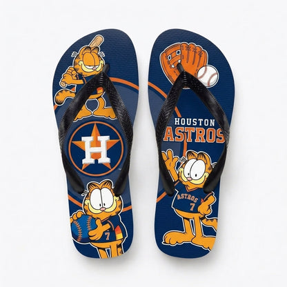 Cartoon Orange Cat Baseball Flip Flops — Sport Fan Sandals | 30 Teams Available - Custom Fan Apparel Image 14