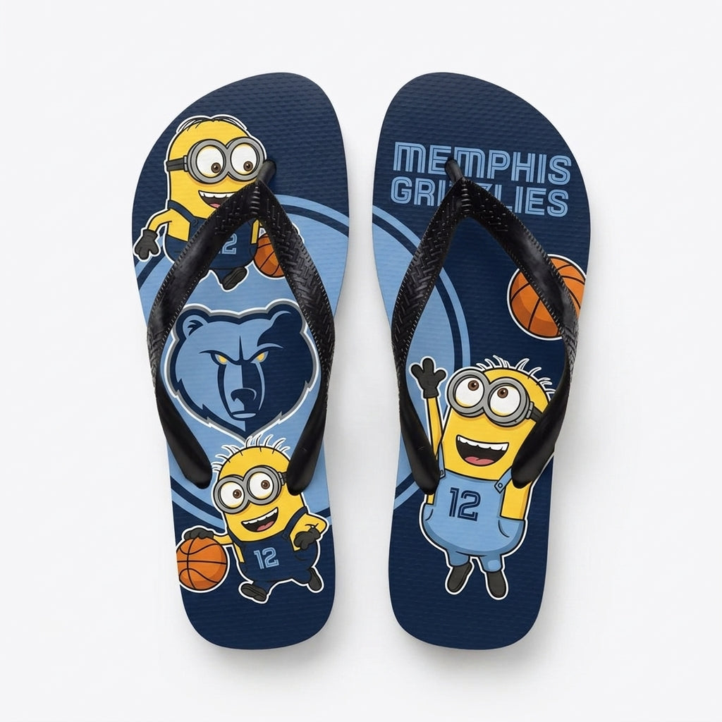 Cartoon Yellow Character Basketball Flip Flops — Sport Fan Sandals | 30 Teams Available