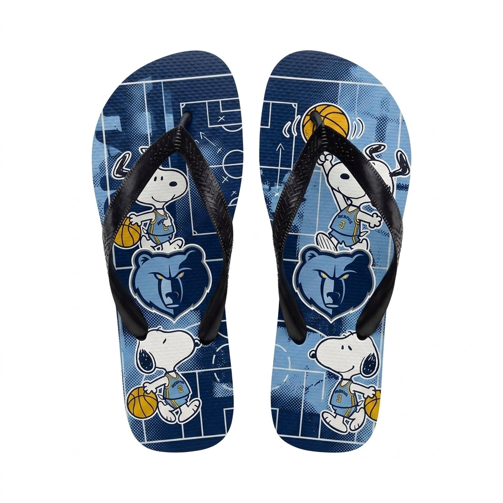 Cartoon Beagle Basketball Flip Flops — Sport Fan Sandals | 30 Teams Available