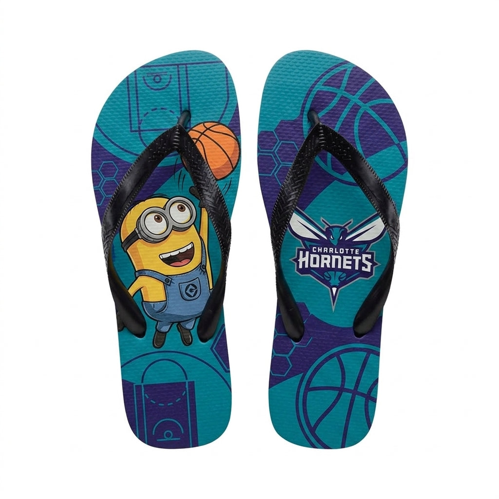 Cartoon Yellow Character Basketball Flip Flops — Sport Fan Sandals | 30 Teams Available - Custom Fan Apparel Image 12