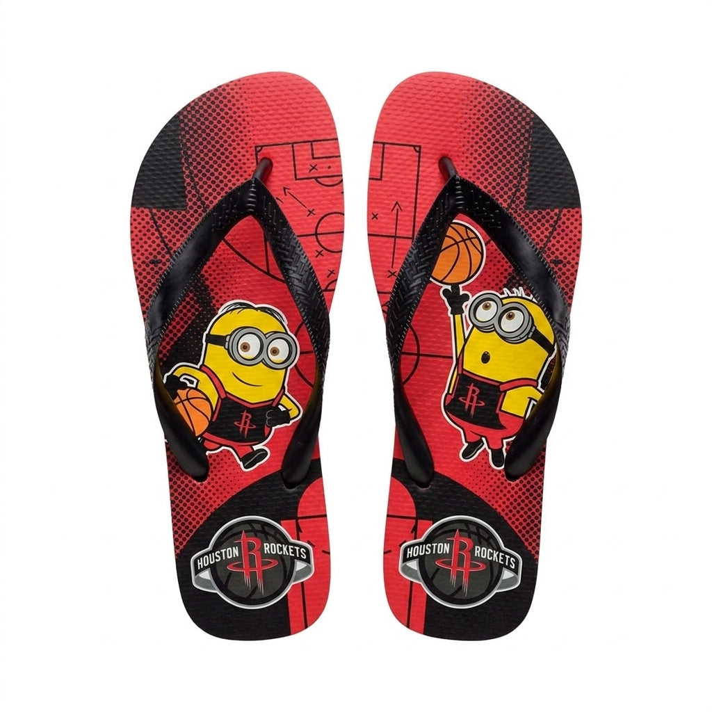 Cartoon Yellow Character Basketball Flip Flops — Sport Fan Sandals | 30 Teams Available