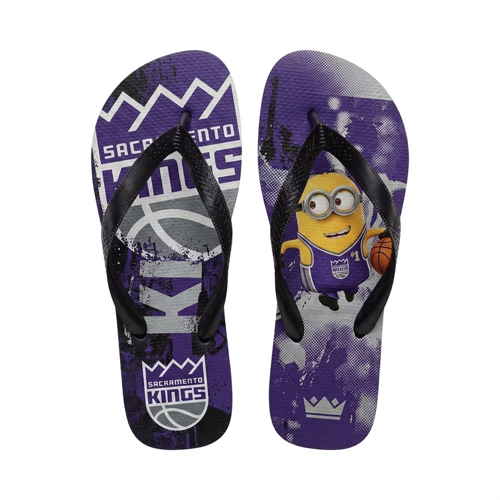 Cartoon Yellow Character Basketball Flip Flops — Sport Fan Sandals | 30 Teams Available