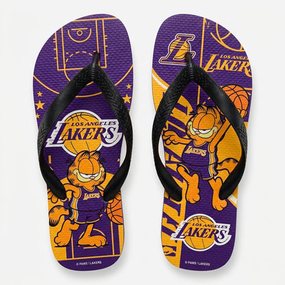 Cartoon Orange Cat Basketball Flip Flops — Sport Fan Sandals | 30 Teams Available