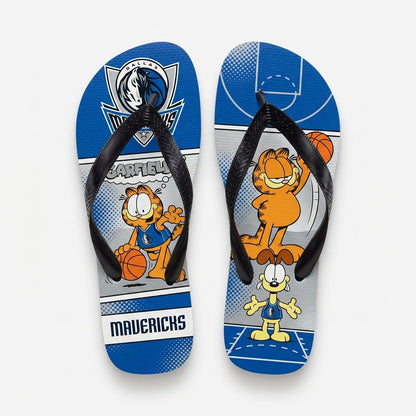 Cartoon Orange Cat Basketball Flip Flops — Sport Fan Sandals | 30 Teams Available