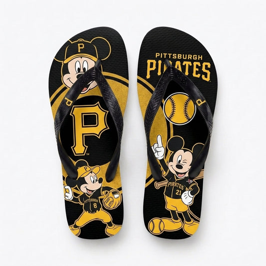 Cartoon Mouse Baseball Flip Flops — Sport Fan Sandals | 30 Teams Available - Custom Fan Apparel Image 1