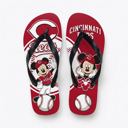 Cartoon Mouse Baseball Flip Flops — Sport Fan Sandals | 30 Teams Available