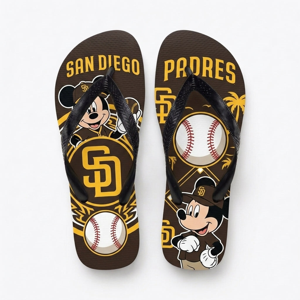 Cartoon Mouse Baseball Flip Flops — Sport Fan Sandals | 30 Teams Available