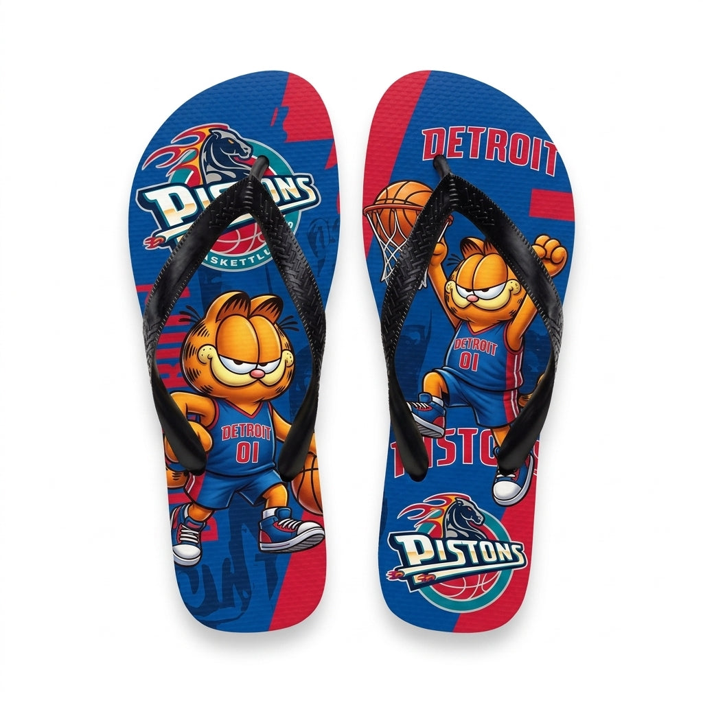 Cartoon Orange Cat Basketball Flip Flops — Sport Fan Sandals | 30 Teams Available - Custom Fan Apparel Image 8