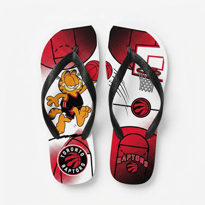 Cartoon Orange Cat Basketball Flip Flops — Sport Fan Sandals | 30 Teams Available - Custom Fan Apparel Image 5