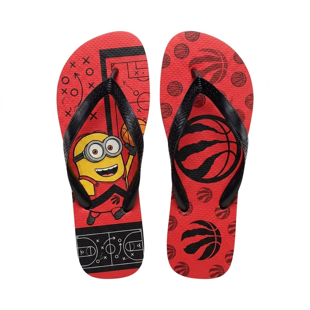Cartoon Yellow Character Basketball Flip Flops — Sport Fan Sandals | 30 Teams Available - Custom Fan Apparel Image 5