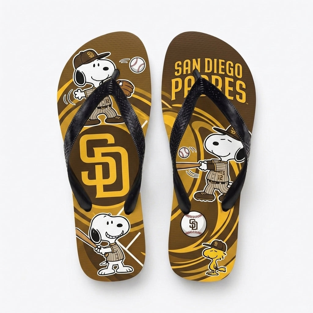 Cartoon Beagle Baseball Flip Flops — Sport Fan Sandals | 30 Teams Available