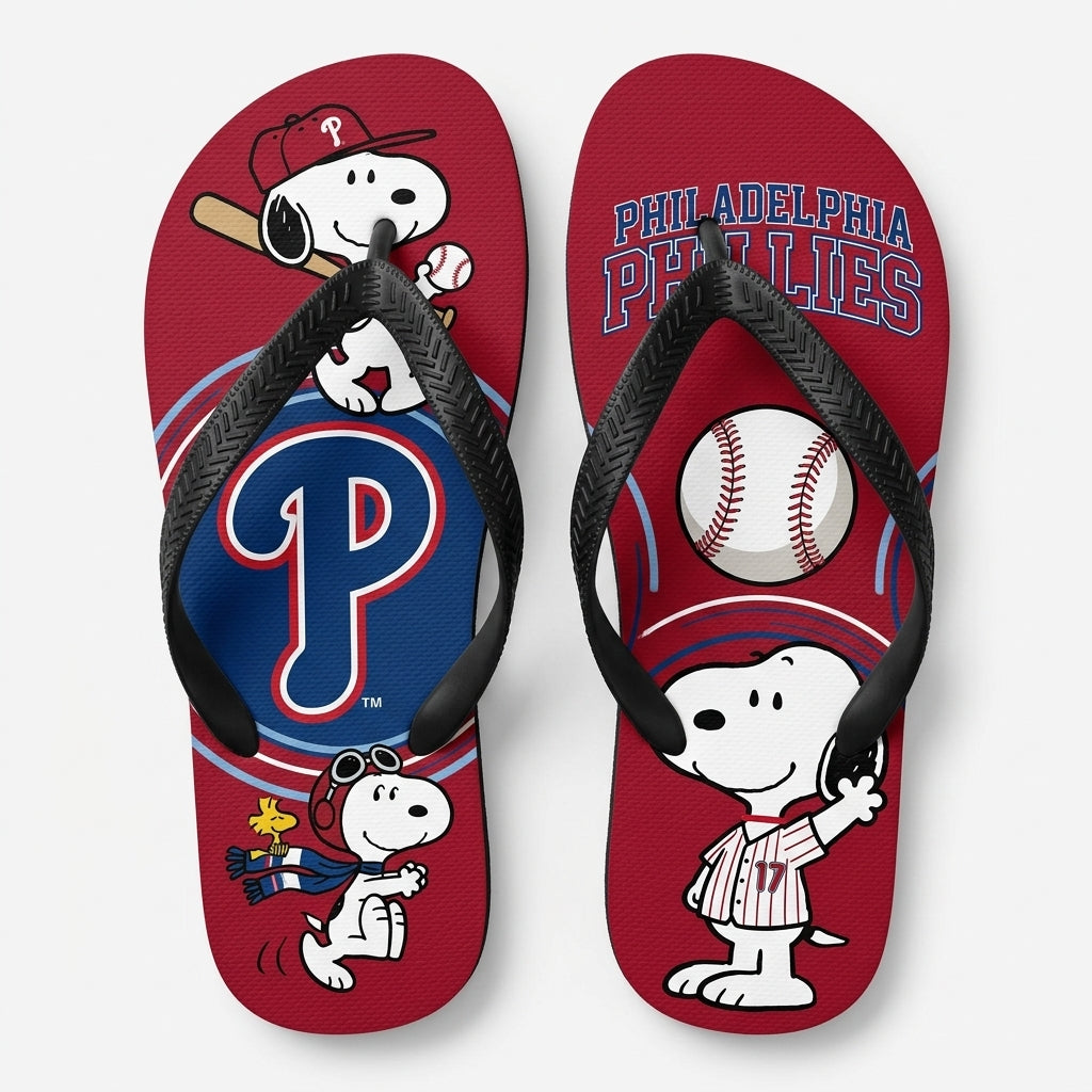 Cartoon Beagle Baseball Flip Flops — Sport Fan Sandals | 30 Teams Available - Custom Fan Apparel Image 20