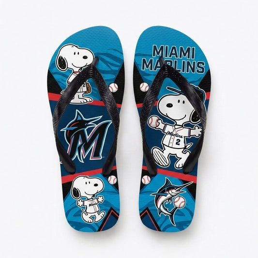 Cartoon Beagle Baseball Flip Flops — Sport Fan Sandals | 30 Teams Available - Custom Fan Apparel Image 1