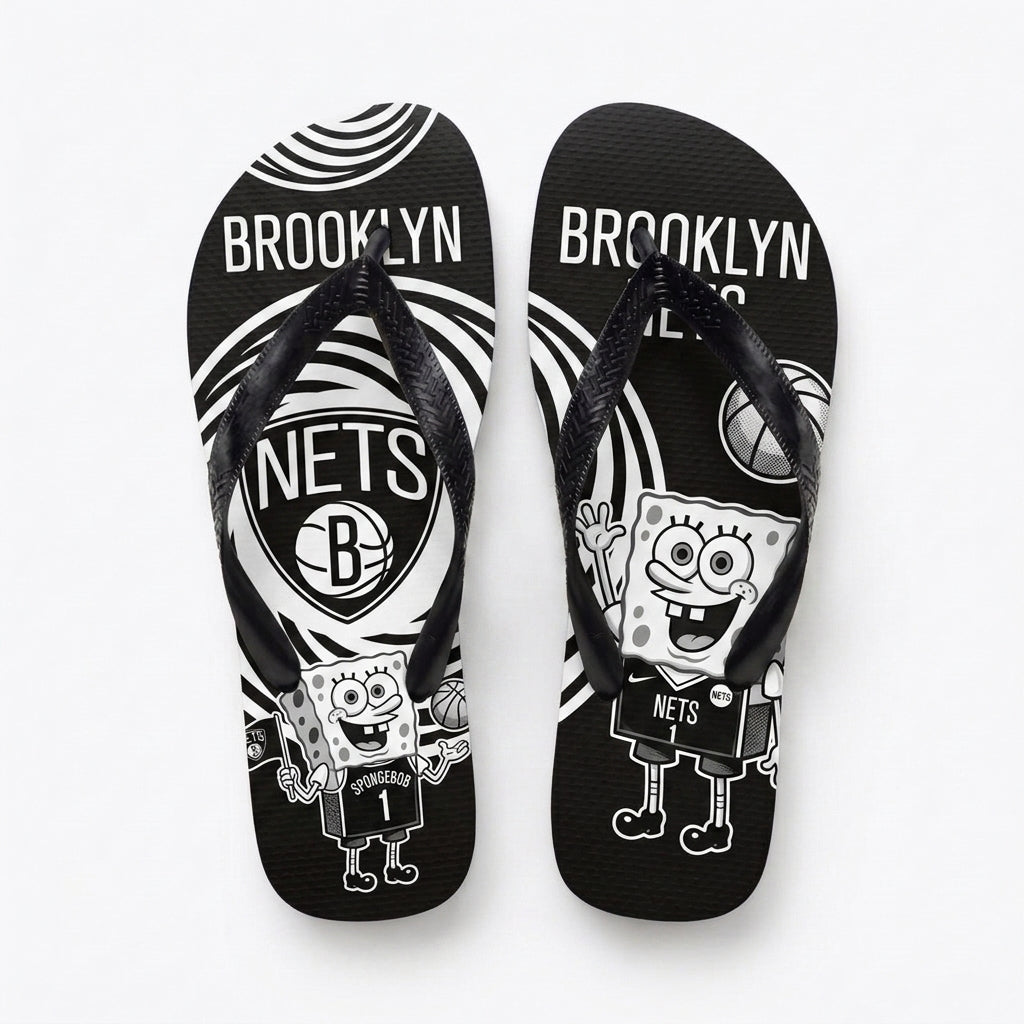 Funny Sponge Basketball Flip Flops — Sport Fan Beach Sandals | 30 Teams Available - Custom Fan Apparel Image 2