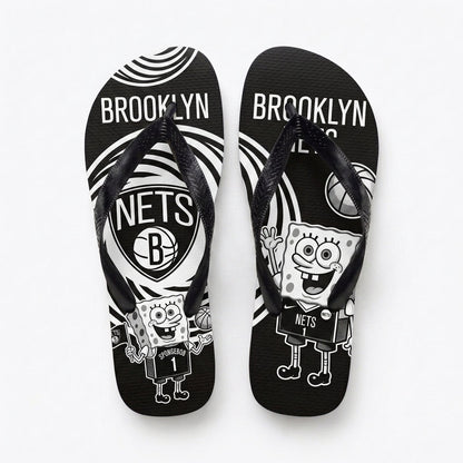 Funny Sponge Basketball Flip Flops — Sport Fan Beach Sandals | 30 Teams Available - Custom Fan Apparel Image 2
