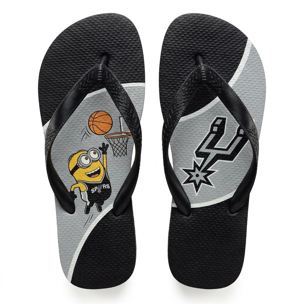 Cartoon Yellow Character Basketball Flip Flops — Sport Fan Sandals | 30 Teams Available