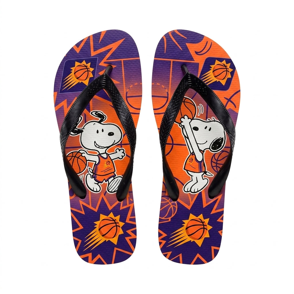 Cartoon Beagle Basketball Flip Flops — Sport Fan Sandals | 30 Teams Available