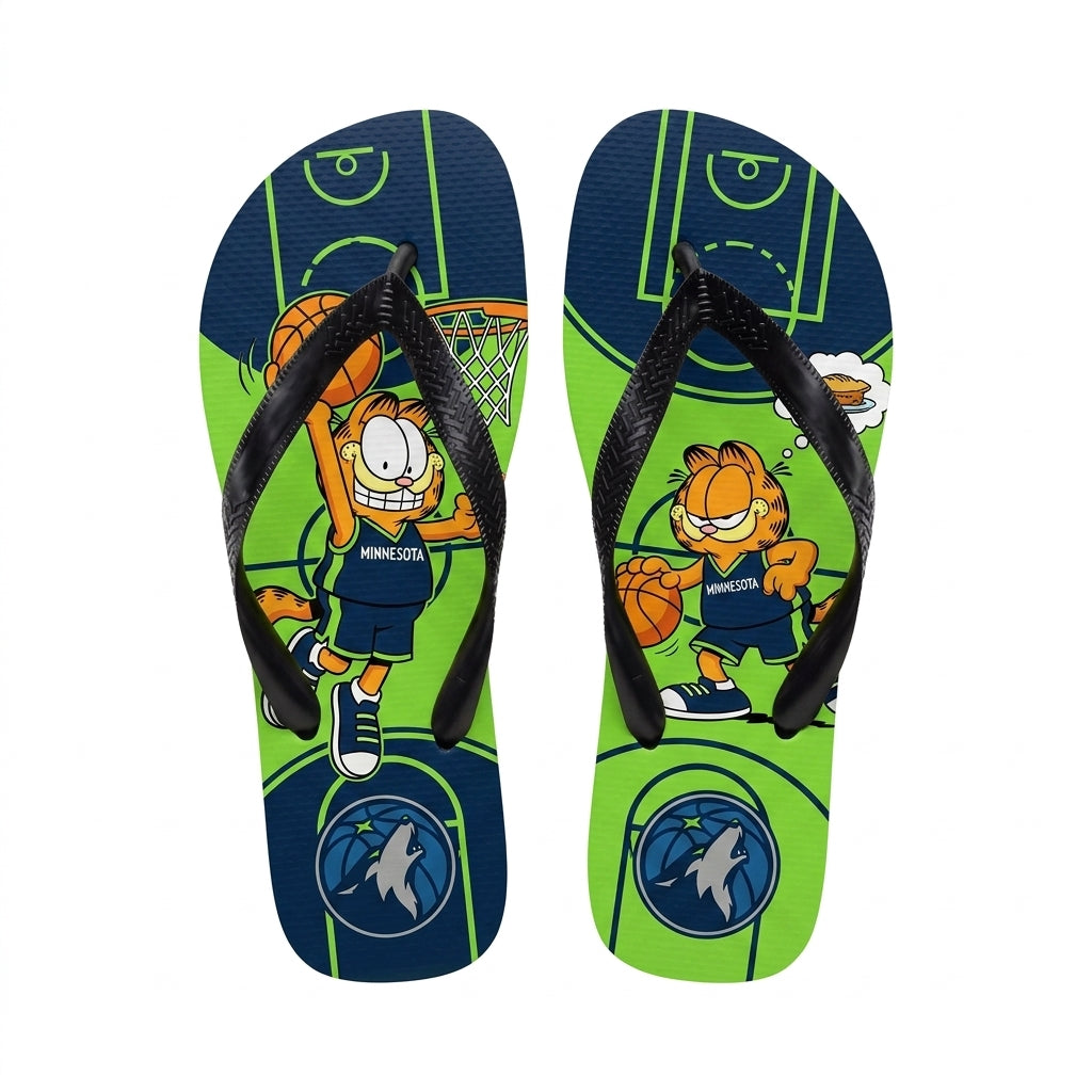 Cartoon Orange Cat Basketball Flip Flops — Sport Fan Sandals | 30 Teams Available - Custom Fan Apparel Image 17