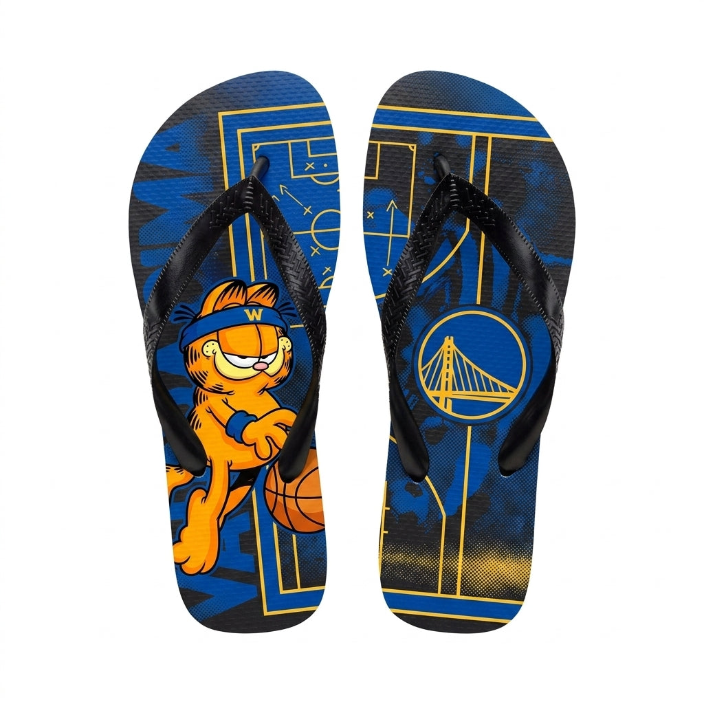Cartoon Orange Cat Basketball Flip Flops — Sport Fan Sandals | 30 Teams Available