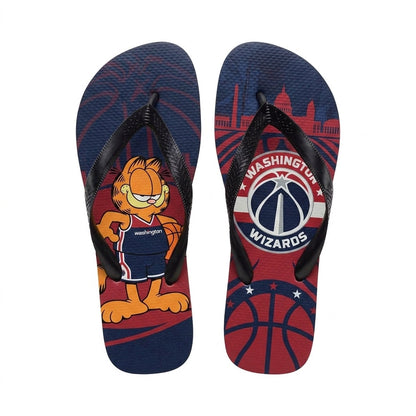 Cartoon Orange Cat Basketball Flip Flops — Sport Fan Sandals | 30 Teams Available - Custom Fan Apparel Image 15