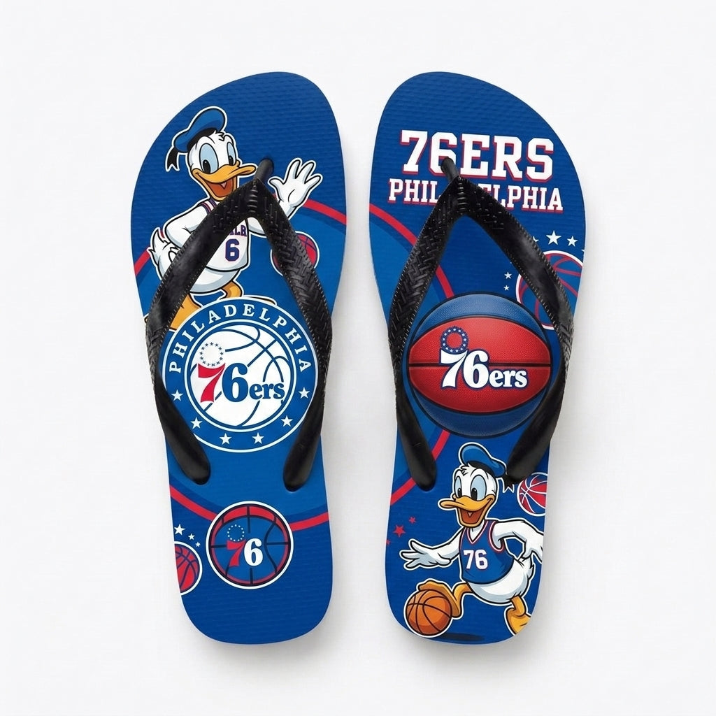Cartoon Duck Basketball Flip Flops — Sport Fan Sandals | 30 Teams Available - Custom Fan Apparel Image 5