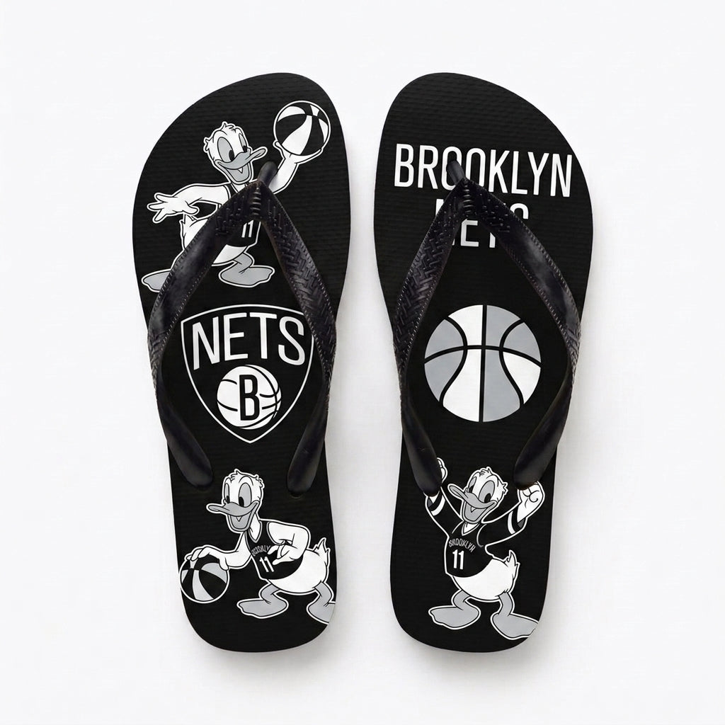 Cartoon Duck Basketball Flip Flops — Sport Fan Sandals | 30 Teams Available - Custom Fan Apparel Image 2