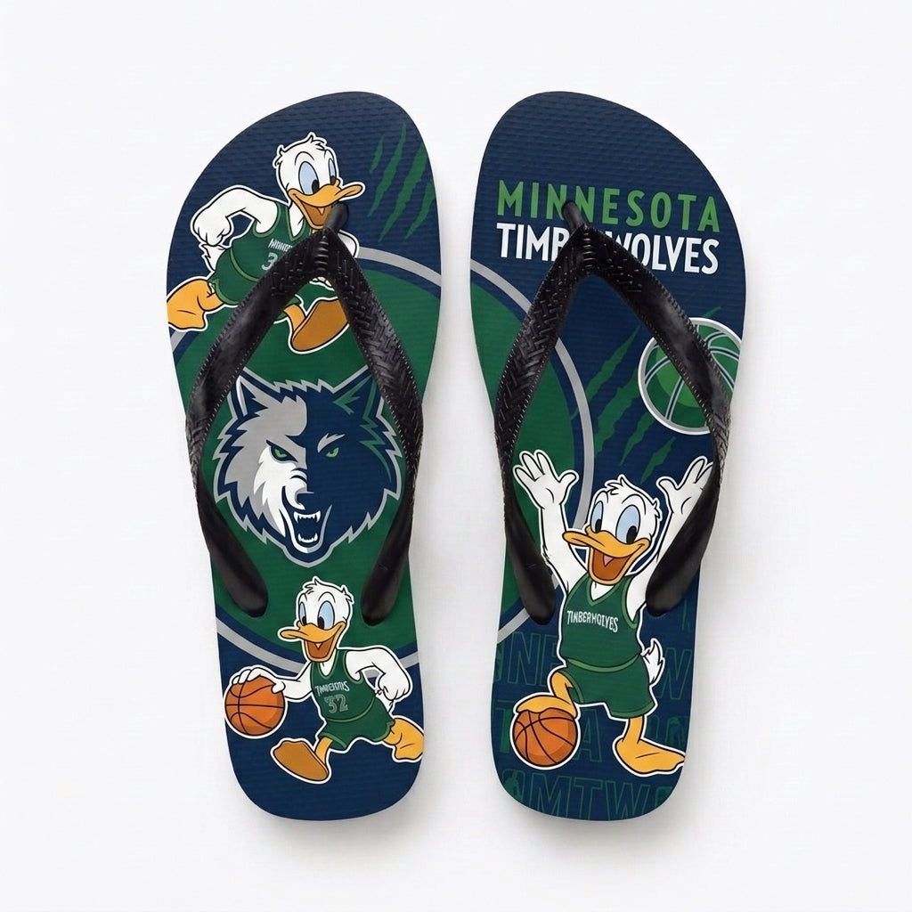 Cartoon Duck Basketball Flip Flops — Sport Fan Sandals | 30 Teams Available - Custom Fan Apparel Image 17