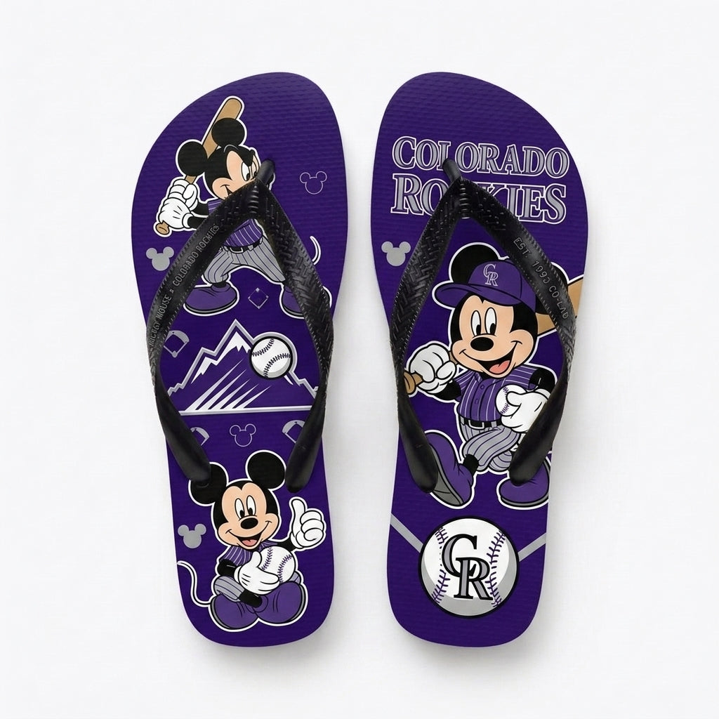 Cartoon Mouse Baseball Flip Flops — Sport Fan Sandals | 30 Teams Available
