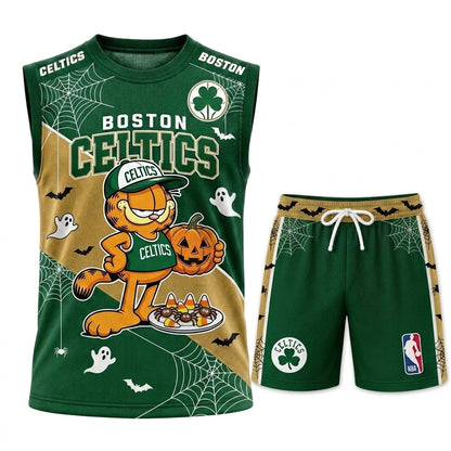 Halloween Basketball Jersey And Shorts Set — Cartoon Cat Sport Fan Outfit | 30 Teams Available - Custom Fan Apparel Image 1