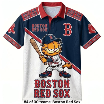 30 Team MLB - Baseball Polo Shirt — Team Color Game Day Polo — Cartoon Cat Baseball Inspired Sports Jersey