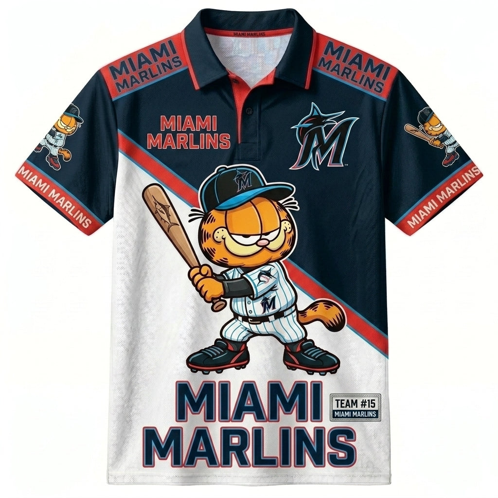 30 Team MLB - Baseball Polo Shirt — Team Color Game Day Polo — Cartoon Cat Baseball Inspired Sports  - Custom Fan Apparel Image 16