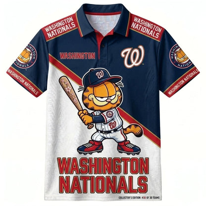 30 Team MLB - Baseball Polo Shirt — Team Color Game Day Polo — Cartoon Cat Baseball Inspired Sports  - Custom Fan Apparel Image 2