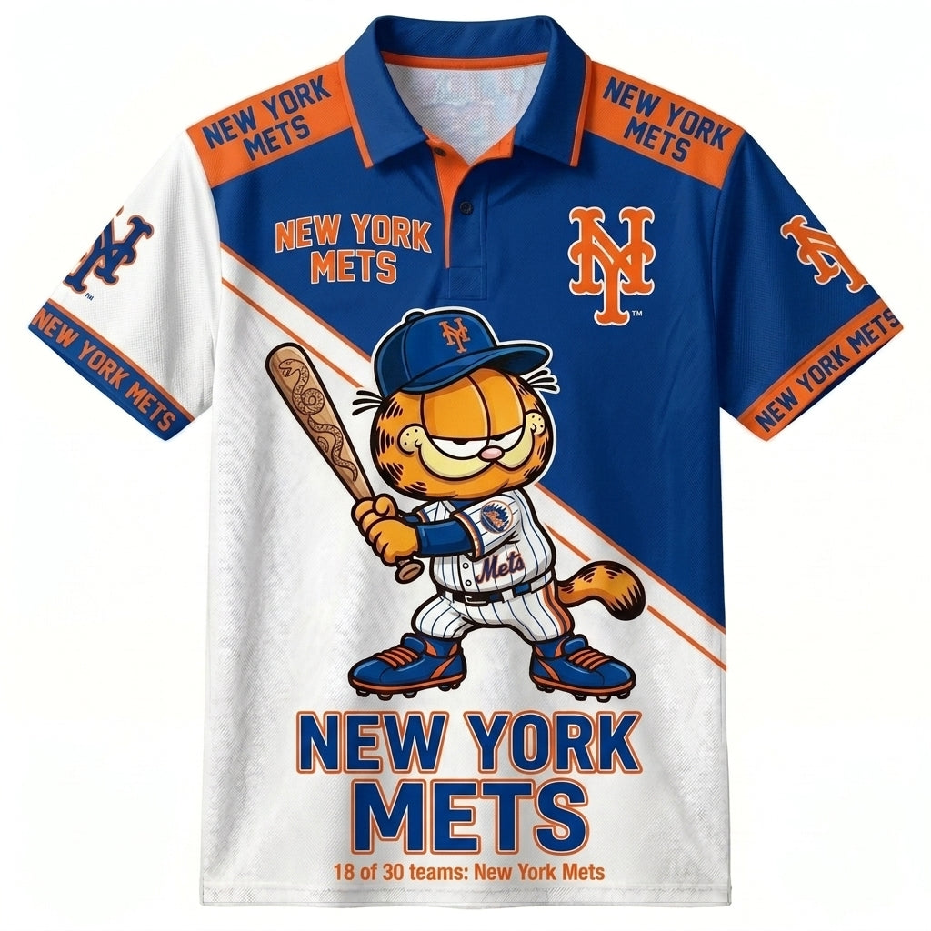 30 Team MLB - Baseball Polo Shirt — Team Color Game Day Polo — Cartoon Cat Baseball Inspired Sports  - Custom Fan Apparel Image 12
