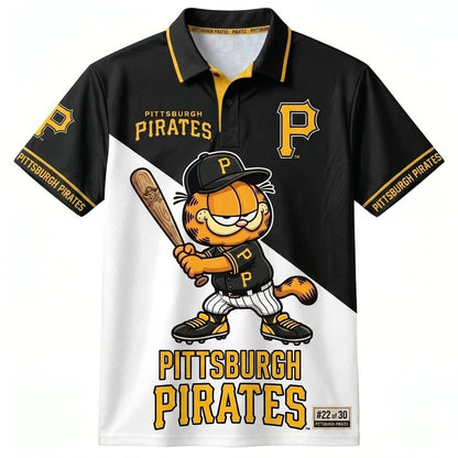 30 Team MLB - Baseball Polo Shirt — Team Color Game Day Polo — Cartoon Cat Baseball Inspired Sports  - Custom Fan Apparel Image 9