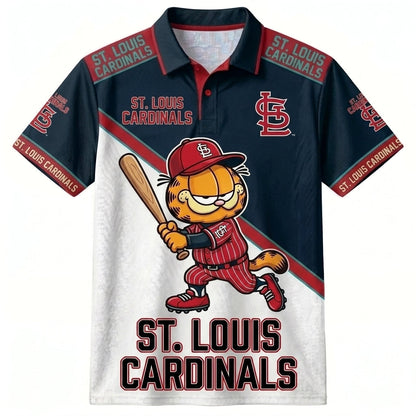 30 Team MLB - Baseball Polo Shirt — Team Color Game Day Polo — Cartoon Cat Baseball Inspired Sports  - Custom Fan Apparel Image 5