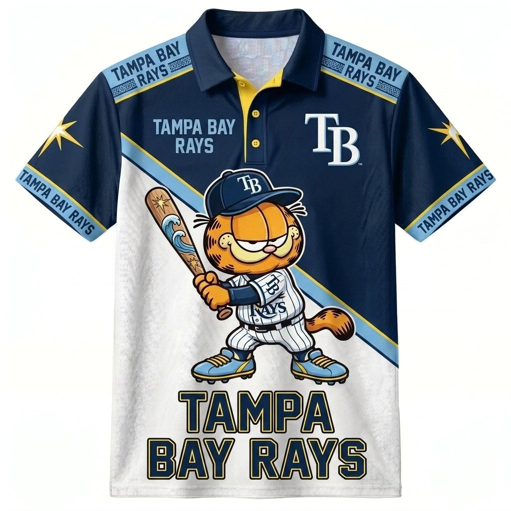 30 Team MLB - Baseball Polo Shirt — Team Color Game Day Polo — Cartoon Cat Baseball Inspired Sports  - Custom Fan Apparel Image 4