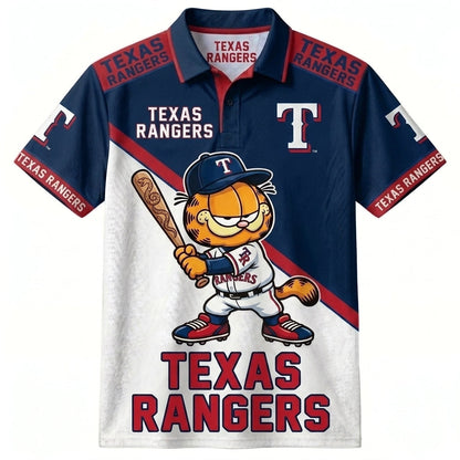 30 Team MLB - Baseball Polo Shirt — Team Color Game Day Polo — Cartoon Cat Baseball Inspired Sports  - Custom Fan Apparel Image 3