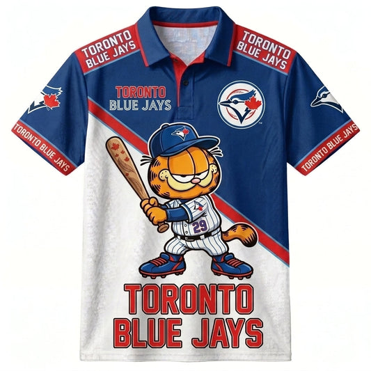 30 Team MLB - Baseball Polo Shirt — Team Color Game Day Polo — Cartoon Cat Baseball Inspired Sports  - Custom Fan Apparel Image 1