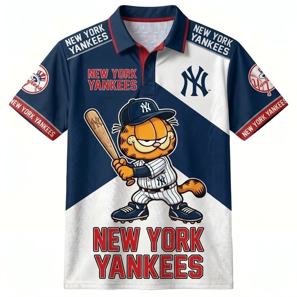 30 Team MLB - Baseball Polo Shirt — Team Color Game Day Polo — Cartoon Cat Baseball Inspired Sports  - Custom Fan Apparel Image 14