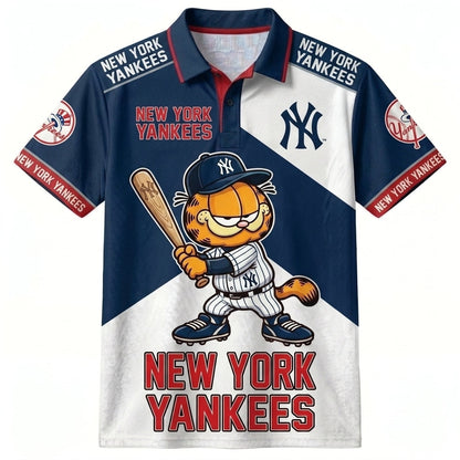30 Team MLB - Baseball Polo Shirt — Team Color Game Day Polo — Cartoon Cat Baseball Inspired Sports  - Custom Fan Apparel Image 14