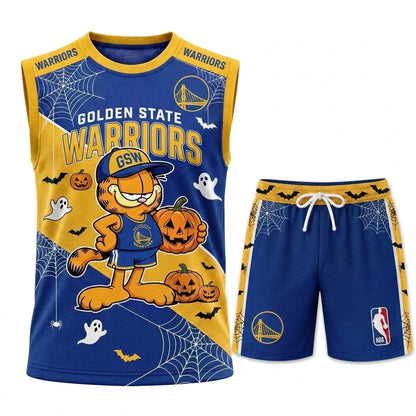 Halloween Basketball Jersey And Shorts Set — Cartoon Cat Sport Fan Outfit | 30 Teams Available