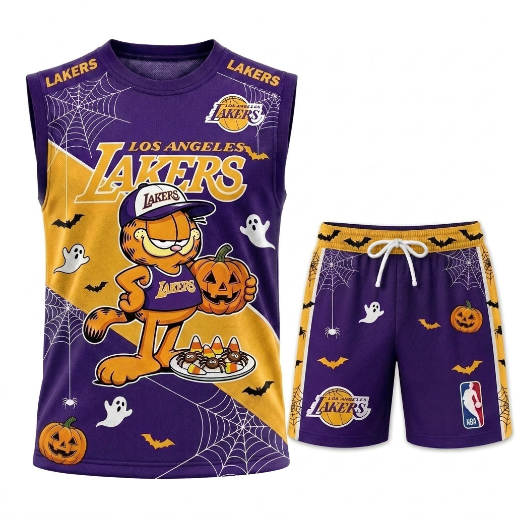 Halloween Basketball Jersey And Shorts Set — Cartoon Cat Sport Fan Outfit | 30 Teams Available