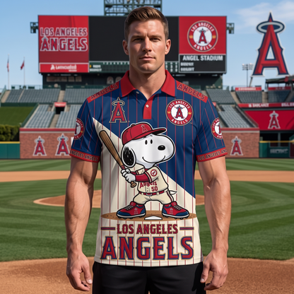 American League - AL Baseball Polo Shirt — Team Color Game Day Polo — Cartoon Dog Baseball Inspired Sports Jersey — Navy Pinstripe Fanwear Shirt