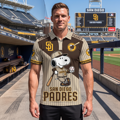 National League — NL Baseball Polo Shirt — Team Color Game Day Polo — Cartoon Dog Baseball Inspired Sports Jersey — Navy Pinstripe Fanwear Shirt