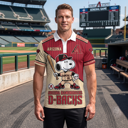 National League — NL Baseball Polo Shirt — Team Color Game Day Polo — Cartoon Dog Baseball Inspired Sports Jersey — Navy Pinstripe Fanwear Shirt