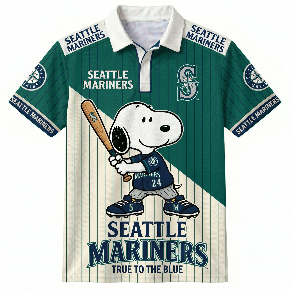 American League - AL Baseball Polo Shirt — Team Color Game Day Polo — Cartoon Dog Baseball Inspired Sports Jersey — Navy Pinstripe Fanwear Shirt